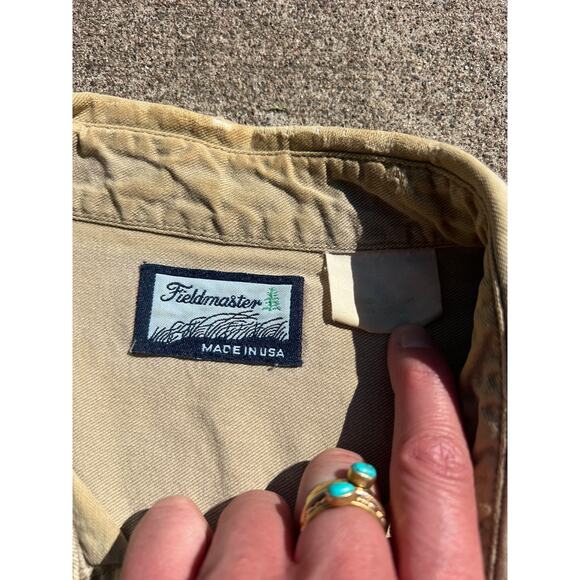Vtg Fieldmaster Shirt Men Size XL Tan Cotton Utility Long Sleeve Button Down - Picture 3 of 5